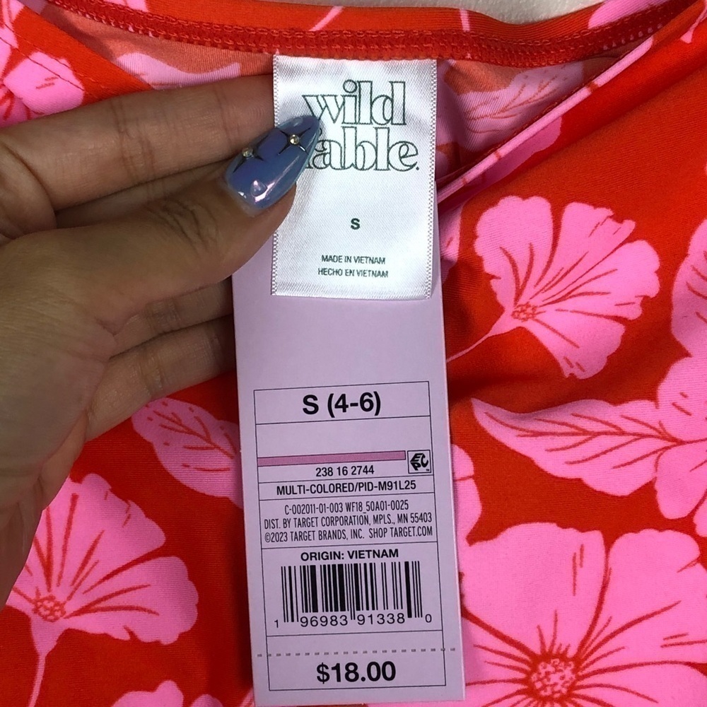 NWT Women's Cinch Side Skirt Cover Up - Wild Fable™ Orange/Pink Tropical Print - Picture 5 of 7